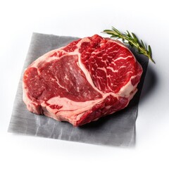 Obraz premium Raw piece of meat, steak on paper, white background. Generative AI