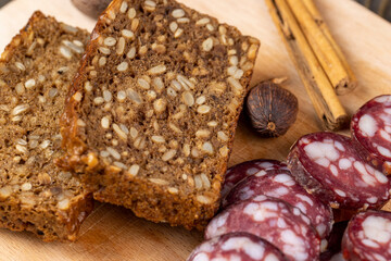 sliced black rye bread with sunflower seeds