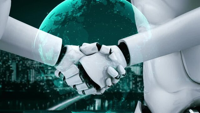 Futuristic robot artificial intelligence huminoid AI programming coding technology development and machine learning concept. Robotic bionic science research for future of human life. 3D rendering.