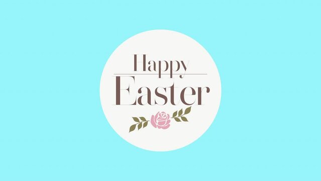 Happy Easter with pink rose on blue gradient, motion holidays, promo and spring style background