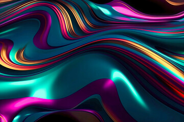 Metallic abstract wavy liquid background layout design tech innovation wallpaper in vibrant complementary colors - Generative AI