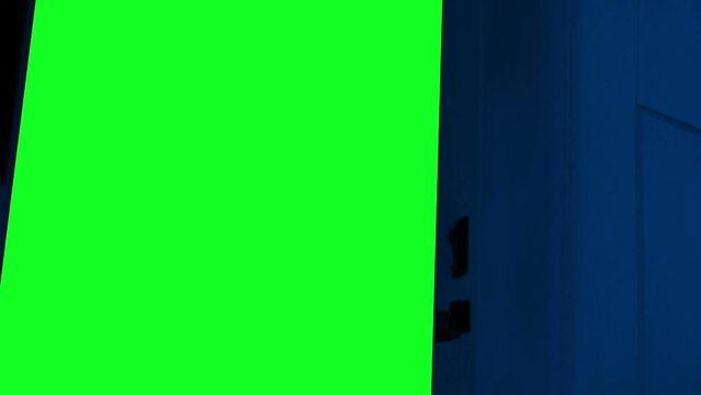 Door Opens Or Closes At Night Greenscreen Isolated