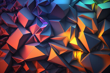 Faceted vibrant colorful background with geometric triangles and artistic faceted 3D elements. Saturated Vibrant Background with faceted 3d elements. Ai generated