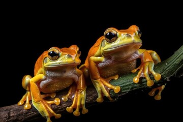 Naklejka premium Flying frogs and tree frogs. Generative AI