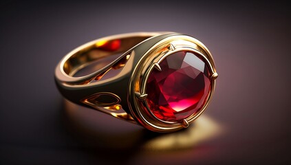 Awesome expensive luxury golden ring with ruby, close-up shot. AI generated.
