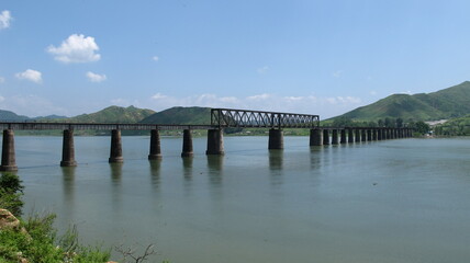Fototapeta na wymiar a bridge over Yalu River, North Korea and China