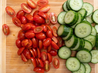 Chopped cucumbers and tomatoes. Salad with cucumbers and tomatoes. close-up.