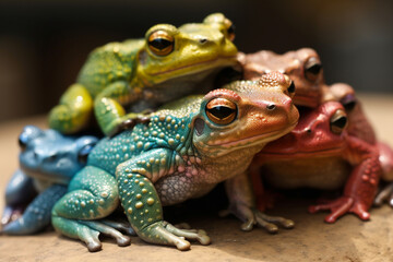 Obraz premium Frogs in Amazing Colors. Vibrant frogs with Beautiful colorful skin. Rainbow colored frogs with amazing detail. Ai generated