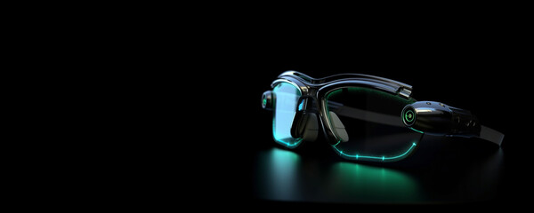 Fototapeta na wymiar futuristic cyborg matrix VR glasses glowing light