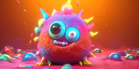 Obraz premium cute 3d monster colorful. Created with Generative Ai Technology
