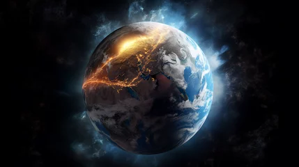 Fototapete Vollmond und Bäume armageddon, apocalypse, end of the world, fire, flame, heat, burning, abstract, burn, hot, red, smoke, light, explosion, flames, orange, energy, black, backgrounds, animation, exploding, generative ai