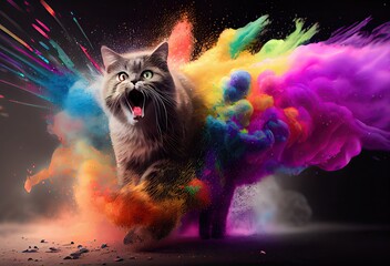 Cat Rainbow Multi Color Explosion In Awesome Style Generative AI