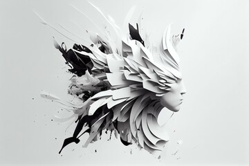 A Black And White Photo Of A Woman'S Face With Feathers Art Museum Kinetic Art Motion Graphics 