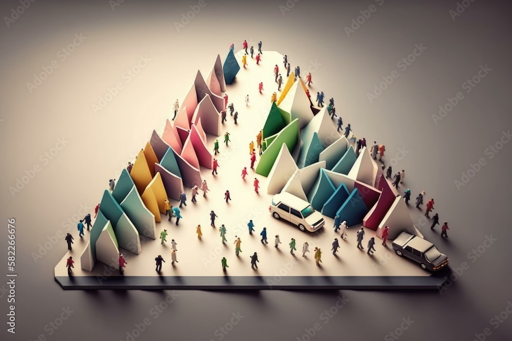 Poster a group of people standing around a large triangle workshop advertising photography social innovatio