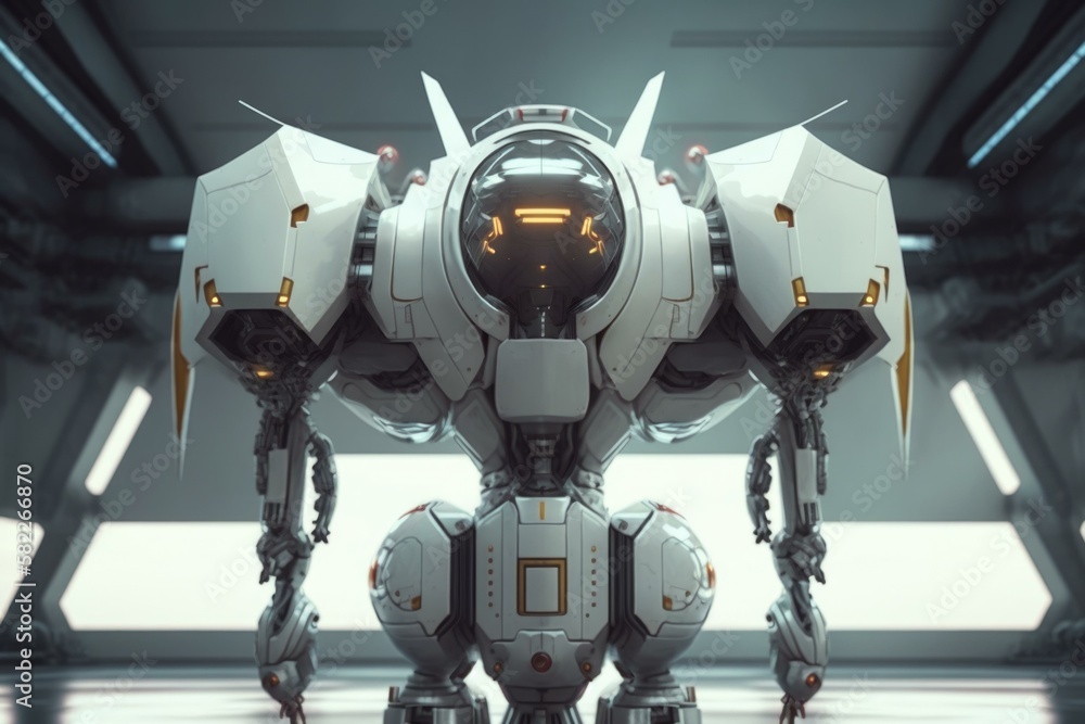 Poster A Futuristic Robot Standing In A Large Room With A Window Arcade Animation Robotics Engineering 