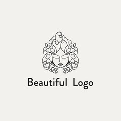 Feminine beauty woman face logo template
