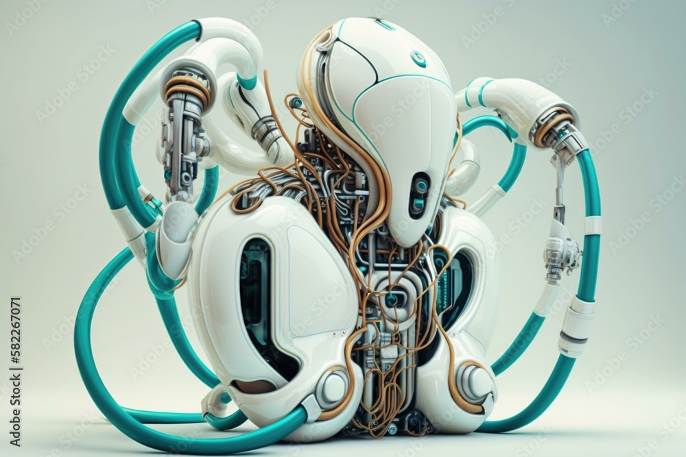Aufkleber a robot with a bunch of wires attached to it car repair shop environmental art robotics engineering 