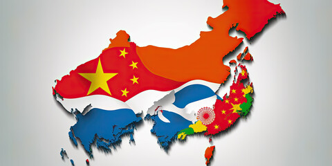 Fototapeta premium Hong Kong's map in flag colors - Generative AI