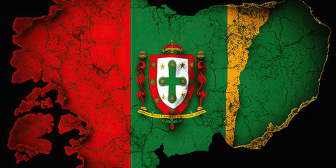 Map of Portugal in Portugal flag colors: A map of Portugal with the colors of the Portuguese flag - Generative AI