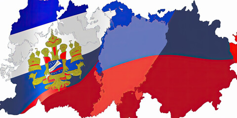 Map of Russia in Russia flag colors: A map of Russia with the colors of the Russian flag - Generative AI