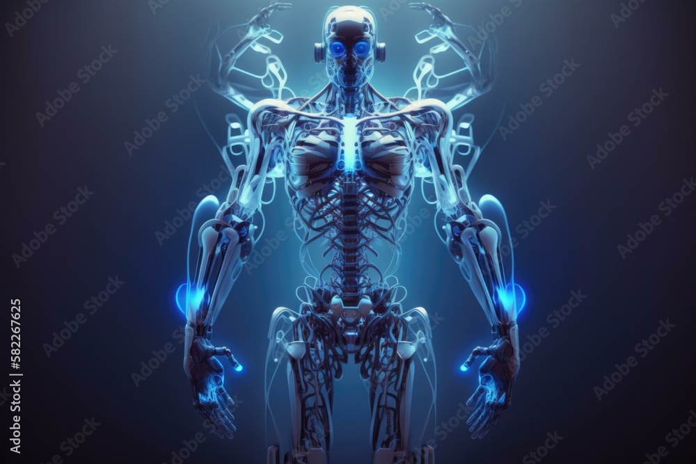 Poster A Computer Generated Image Of A Human Skeleton With Muscles Highlighted Car Repair Shop Assemblage Robotics Engineering  Generative AI 