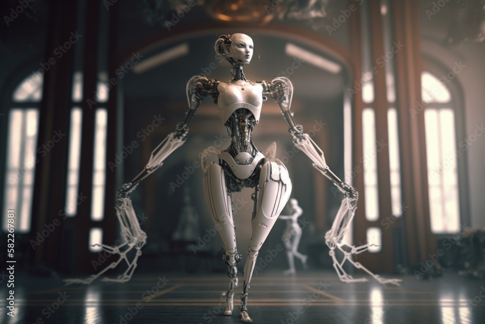 Poster a robot standing in a room with a lot of windows science museum animation robotics engineering gener