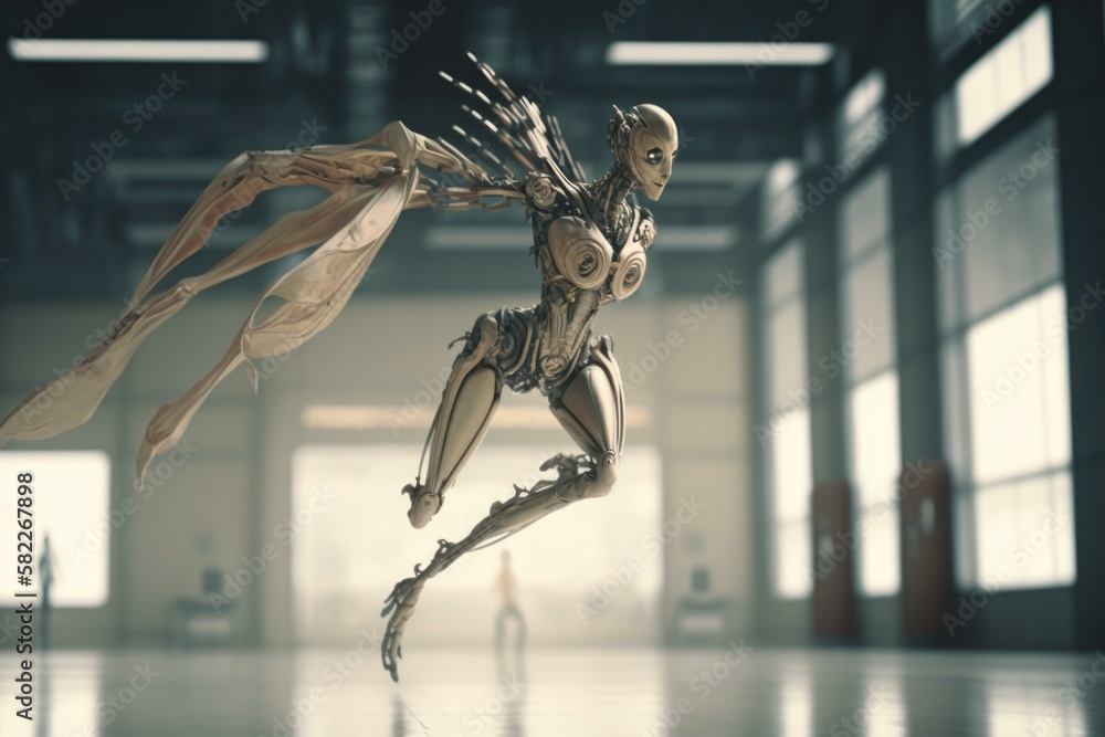 Poster a humanoid is running in a large building with a window factory animation animation filmmaking
