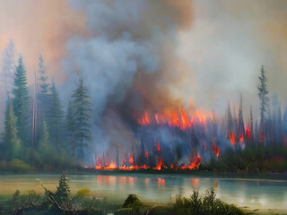 Forest Fires Across The River Generative AI Art