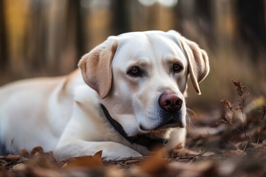 Pupil of a Golden Labrador lying on the ground. Generative AI