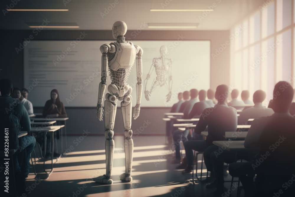 Poster a skeleton standing in front of a classroom full of students classroom animation engineering educati