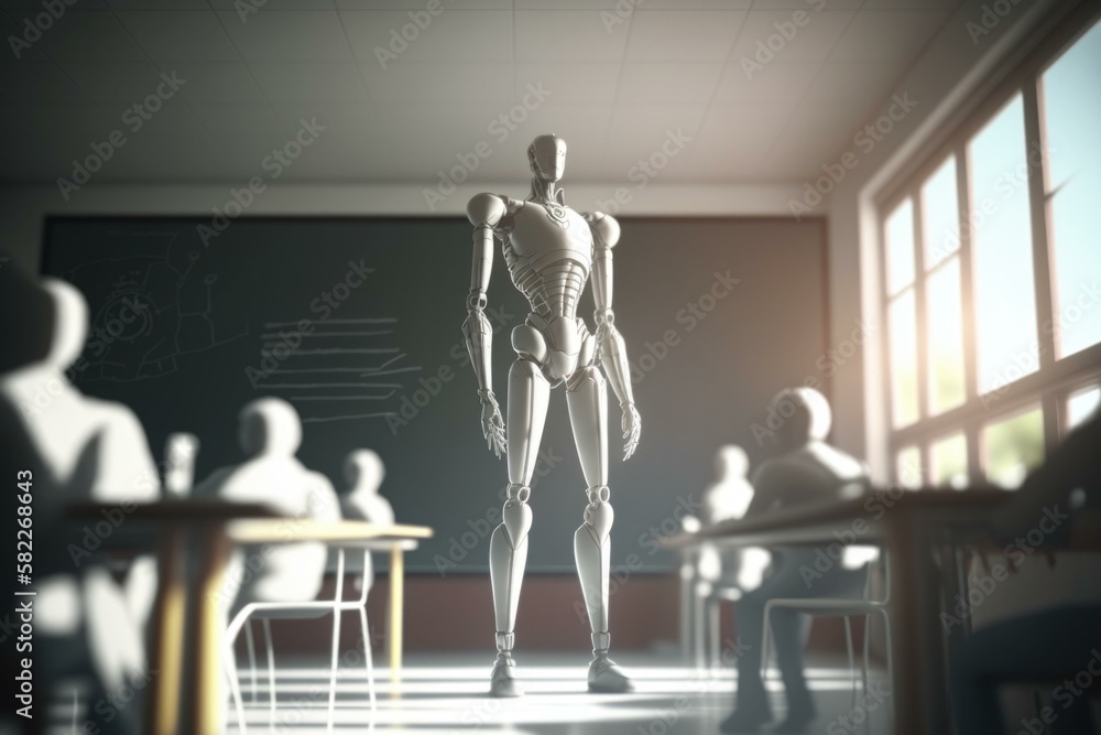 Poster a classroom with a skeleton standing in front of a chalkboard classroom animation engineering educat