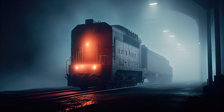  Cargo train in night fog