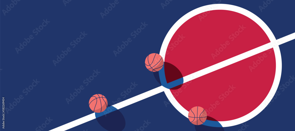 Wall mural Basketball ball standing on white line on blue background