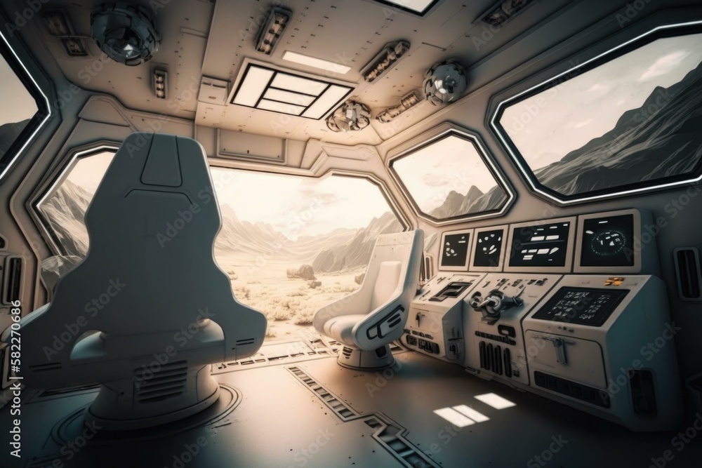 Poster a futuristic space station with a view of mountains lunar landscape animation 3d modeling generative