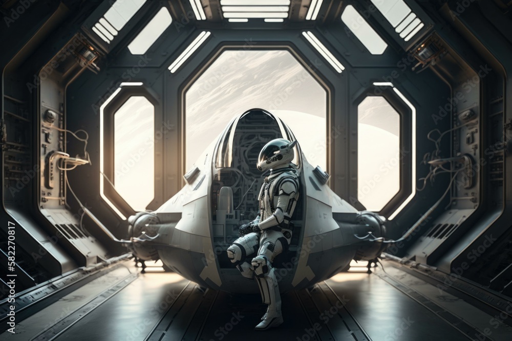 Poster a man sitting in a space station with a robot on his lap tundra animation computer graphics generati