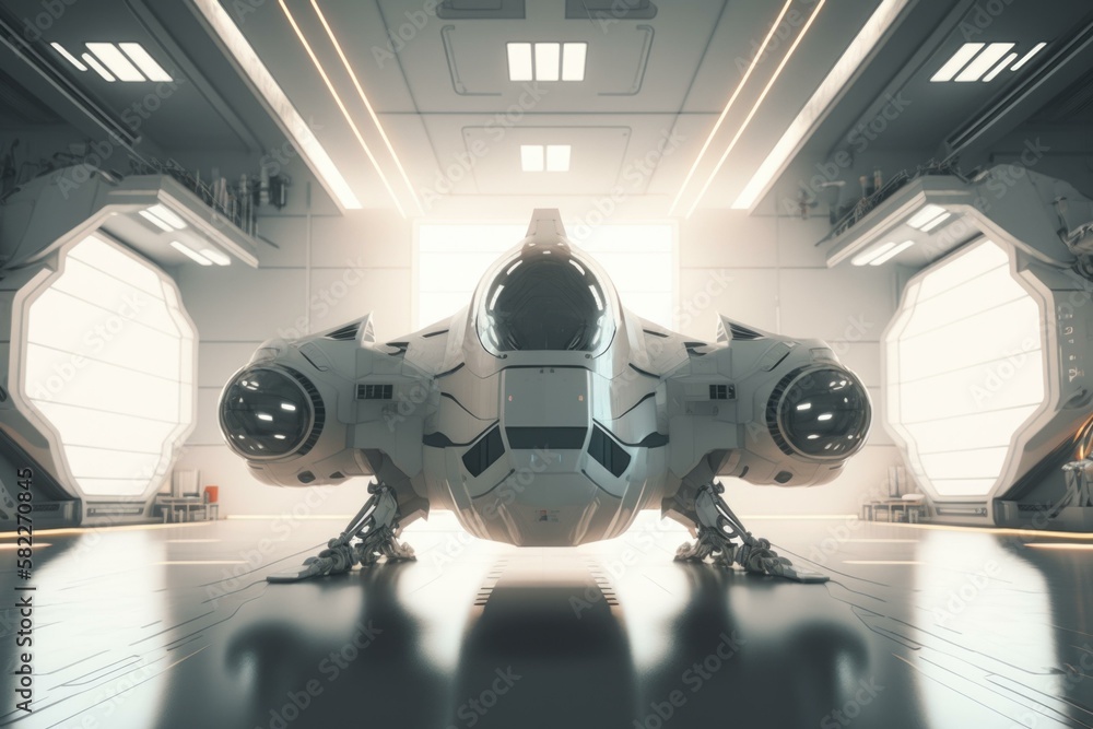 Poster a futuristic looking space station with a large robot tundra animation motion graphics generative ai