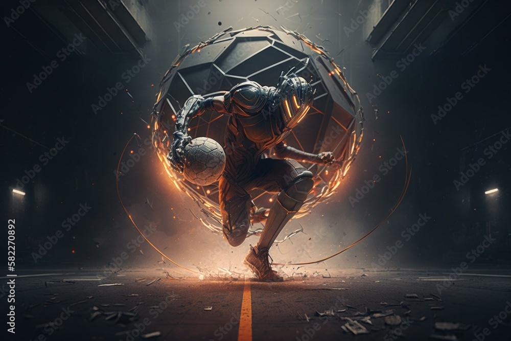 Poster a man is running through a tunnel with a basketball basketball court advertising photography compute