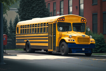 Fototapeta na wymiar Yellow bus in motion driving. Generative AI