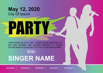 Party poster design template. Creative and dynamic multicolor background.
