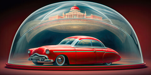 Obraz na płótnie Canvas A red car protected under a glass dome - Generative AI