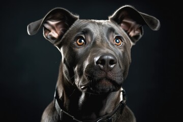 Sitting against a gray background, a surprised Thai Ridgeback puppy. Generative AI
