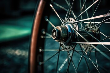 Fototapeta na wymiar Detail of a bike wheel. Generative AI