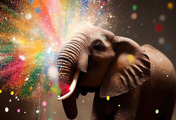 Elephant Rainbow Multi Color Splash In Chic Style Generative AI
