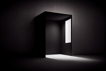 Abstract modern black white interior background, opening with light in minimal style. Generative AI