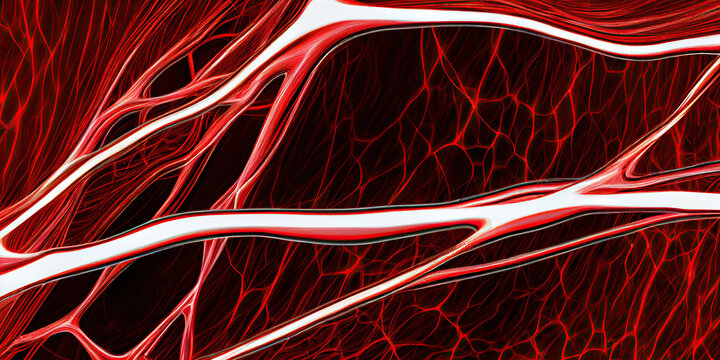 Abstract red white background with veins imitating the circulatory system. Generative AI