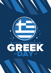 Obraz premium Greek Independence Day. National happy holiday, celebrated annual in March 25. Greece flag. Greek blue color. Patriotic elements. Poster, card, banner and background. Vector illustration
