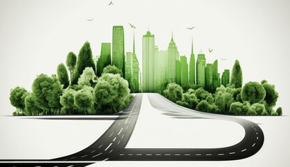 Modern green sustainable highway, city background. Generative AI