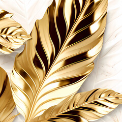 Seamless gold leaf and marble patterns. Generative AI.