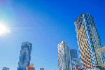 Fototapeta premium しまみどりの防災公園と池袋のビル