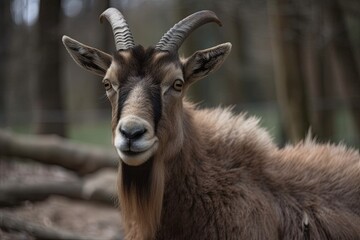 Fototapeta premium Serbian city of Belgrade, 17 April 2017 Wild goat in the zoo. Generative AI